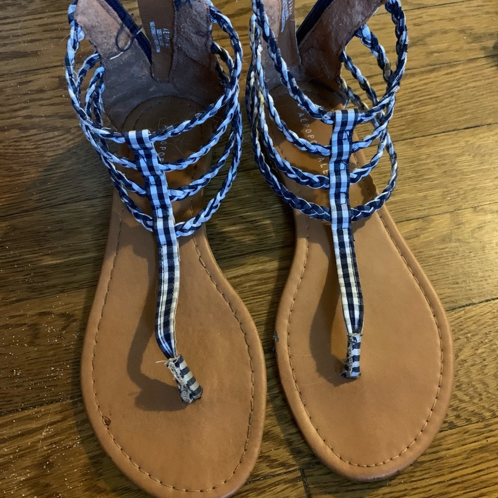 Girls Aeropostale Gladiator Sandals Blue & White check pattern with zip up back